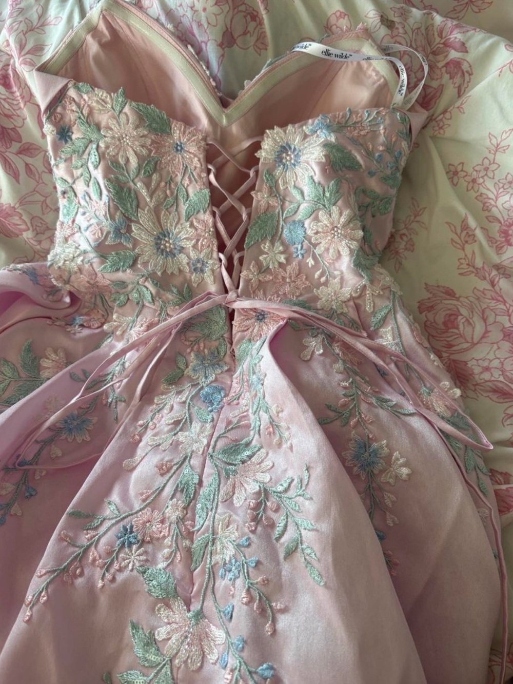 ellie wilde Strapless Light Pink Ball Gown with Floral Embroidery - Picture 4 of 6